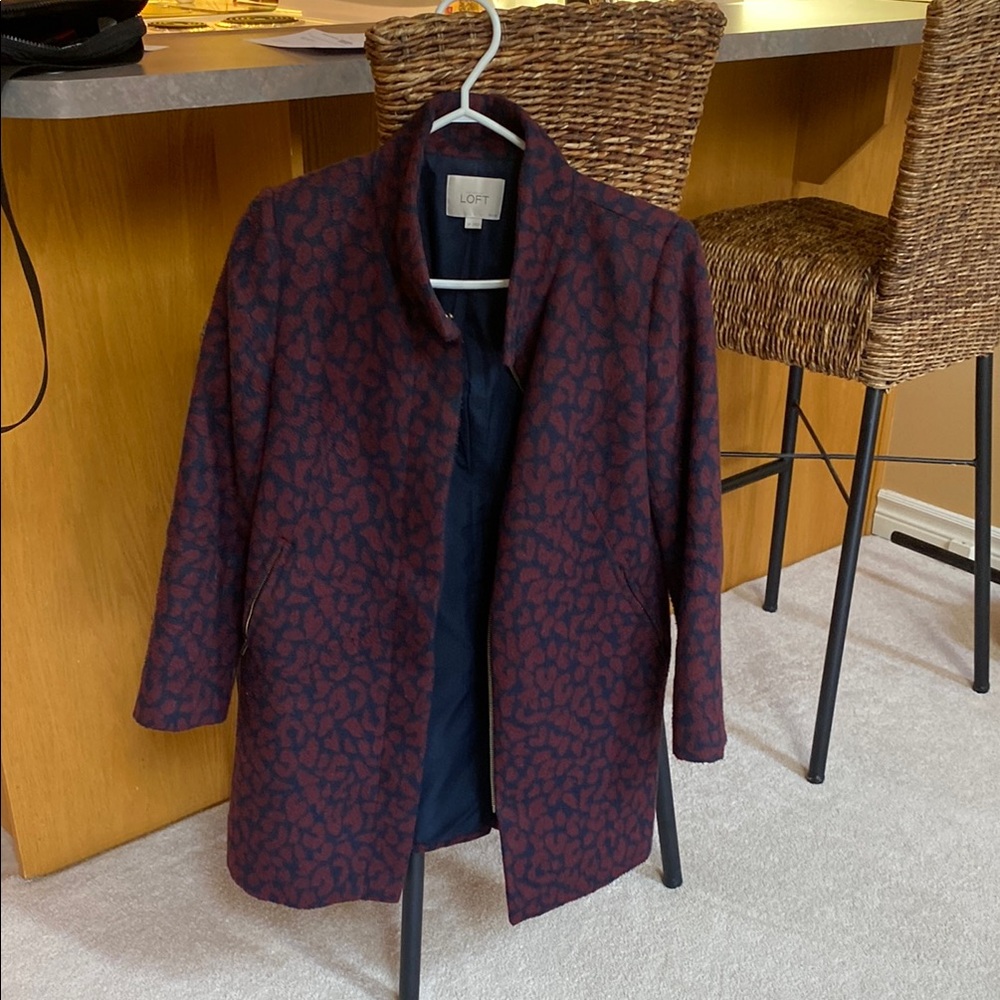 LOFT Burgundy and Black Patterned Coat